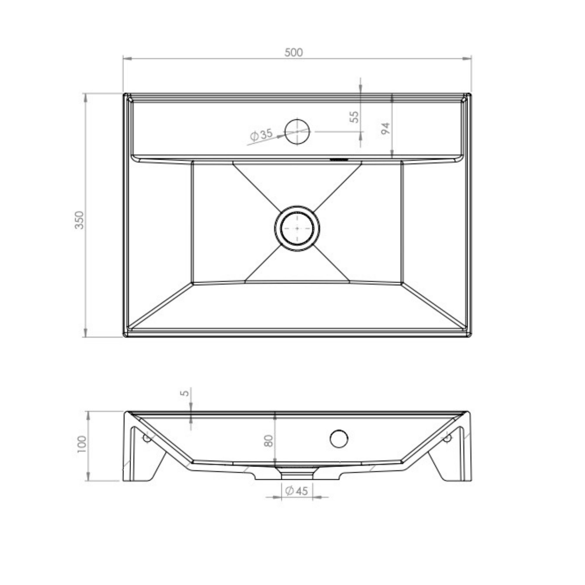 Rysunek techniczny umywalka NADIA 50